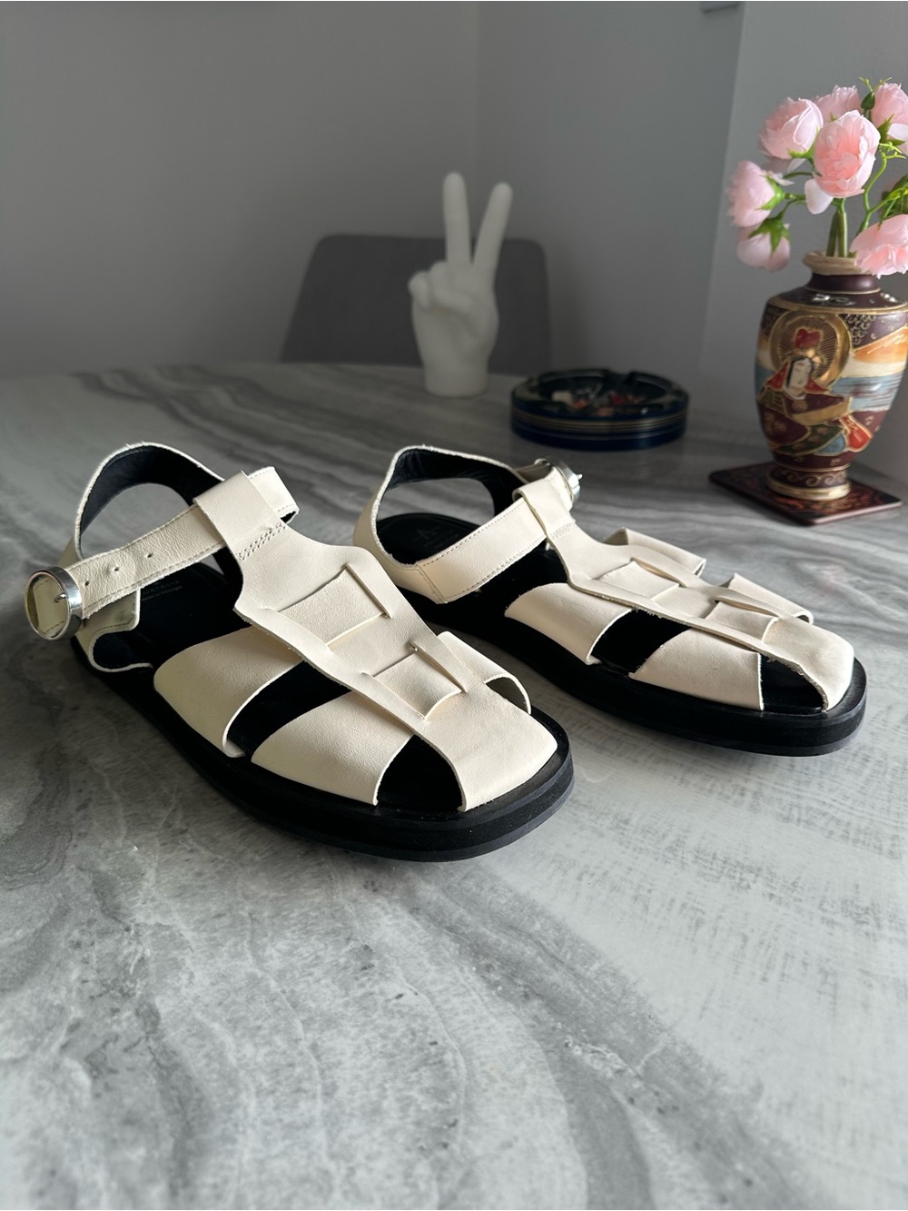 Aquatalia Ginata Leather Fisherman Slingback Sandals